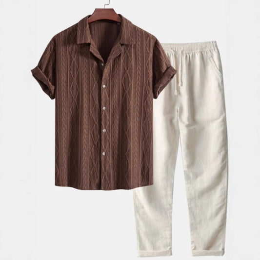 Camisa casual de manga corta de solapa Traje de pantalones cómodos