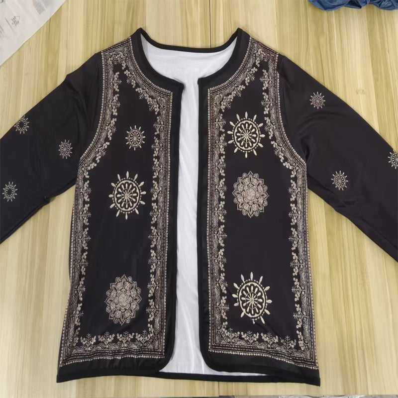 Cárdigan Tejido de Mujer con Estampado Geométrico y Frente Abierto