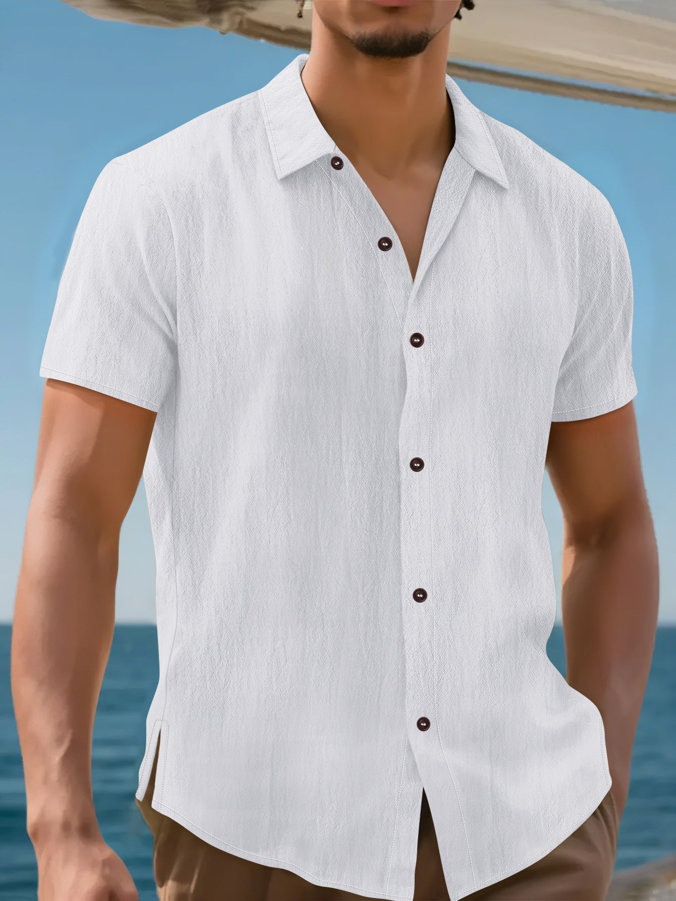 Camisa de manga corta de moda de lino para hombre