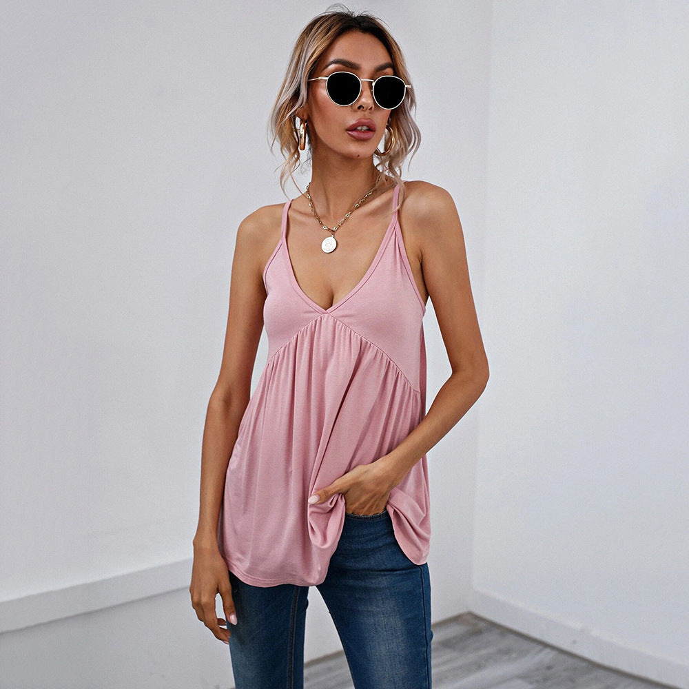 Sleeveless V-neck Backless Tank Top Versatile Women's Top