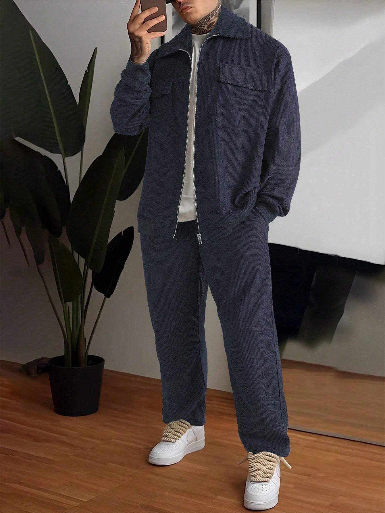 Traje de pantalones de camisa de manga larga para hombre