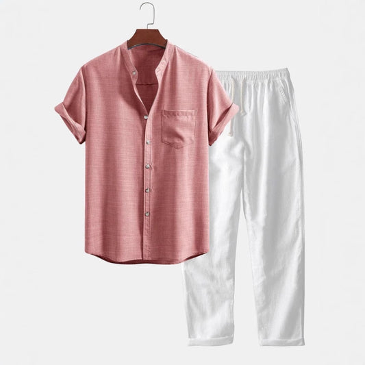 Cuello de soporte para hombre Camisa de manga corta de cola digital de moda ajustada delgada