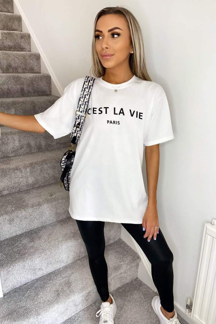 Tamaños grandes C'est La Vie Paris Simple Fashion Classic Short Sleeves T Shirt Top