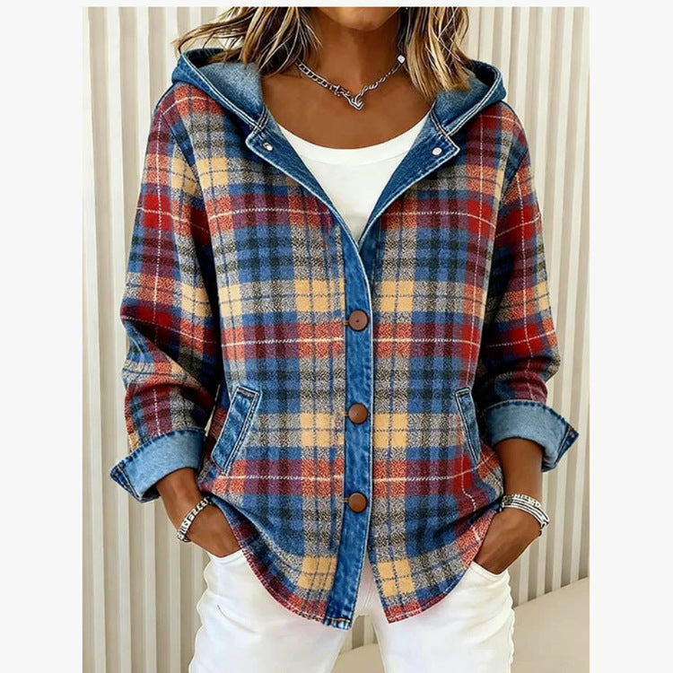 Women's Fashion Plaid Color-blocking Coat