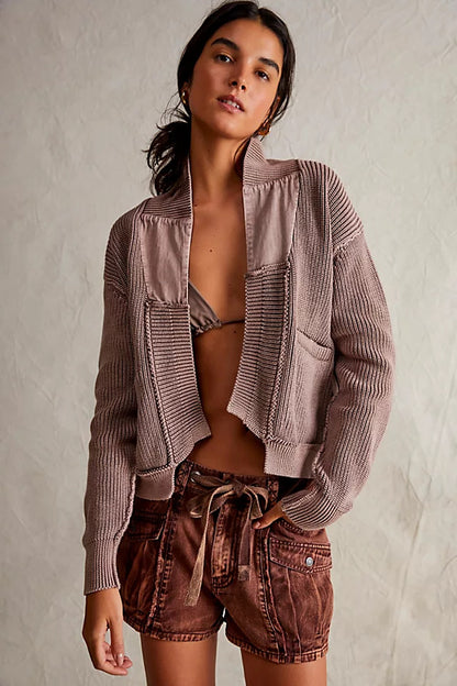 Women's Woolen Cardigan Splicing Coat Jacket