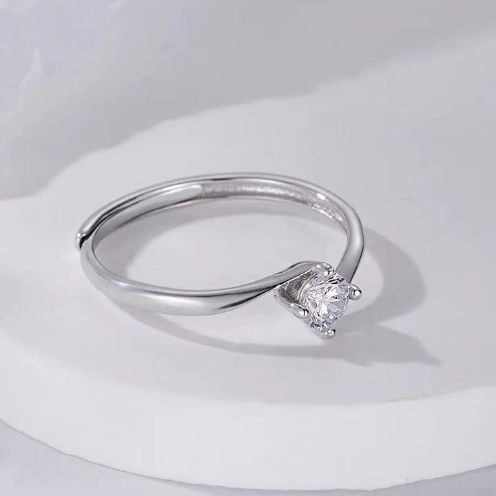 Anillo para dedo índice de circón de plata esterlina, elegante
