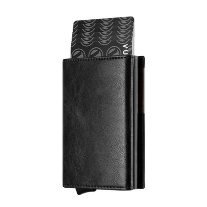 Tarjetero Metálico Pop-up de Gran Capacidad con Cuero Wax Oil