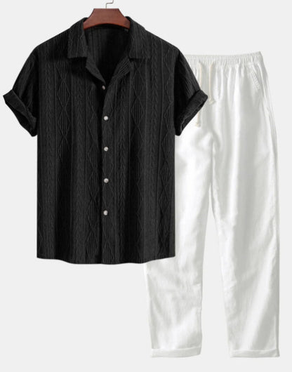 Camisa casual de manga corta de solapa Traje de pantalones cómodos