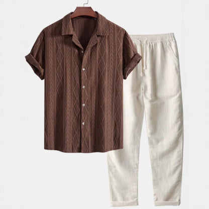 Camisa casual de manga corta de solapa Traje de pantalones cómodos