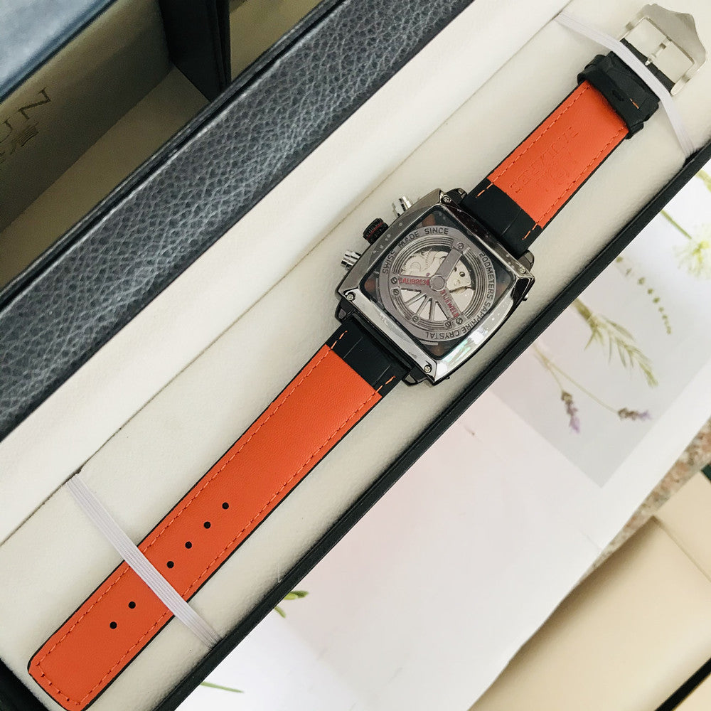 Automático Autoviento Mecánico de Acero Inoxidable de cuero genuino para hombres