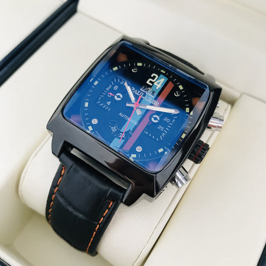 Automático Autoviento Mecánico de Acero Inoxidable de cuero genuino para hombres