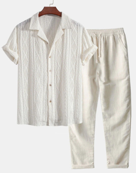 Camisa casual de manga corta de solapa Traje de pantalones cómodos