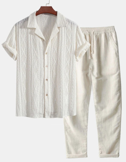 Camisa casual de manga corta de solapa Traje de pantalones cómodos