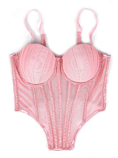 La malla sexy con aparatos ortopédicos y almohadilla para los senos se puede usar fuera del sujetador de plástico de espina de imitación