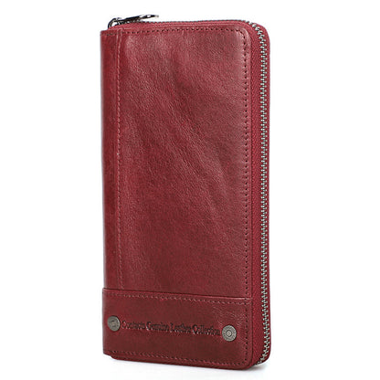 Billetera Larga de Hombre en Cuero Genuino con Bloqueo Antirrobo y Cierre
