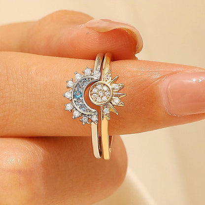 Anillo Sol y Luna con Brillantes – Estilo Elegante Premium