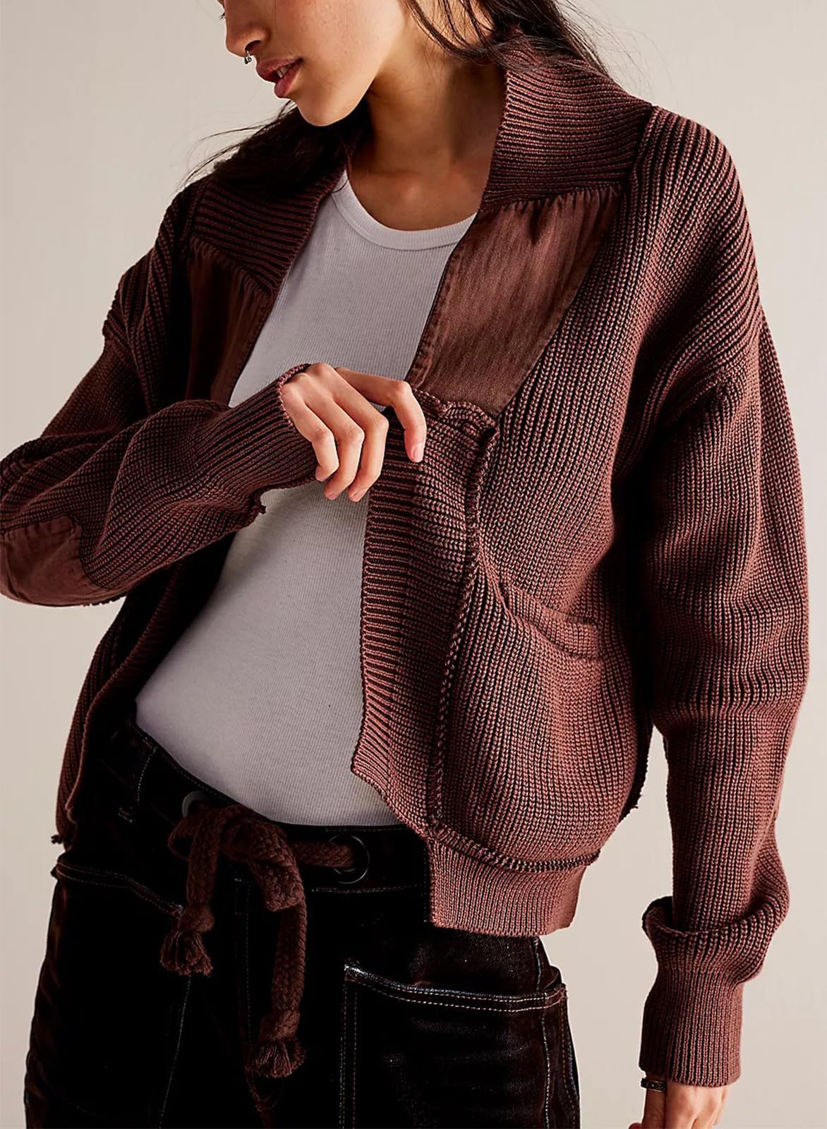 Women's Woolen Cardigan Splicing Coat Jacket