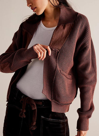 Women's Woolen Cardigan Splicing Coat Jacket