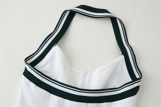 Patchwork Stripe Rib colgante Collar Backless Top