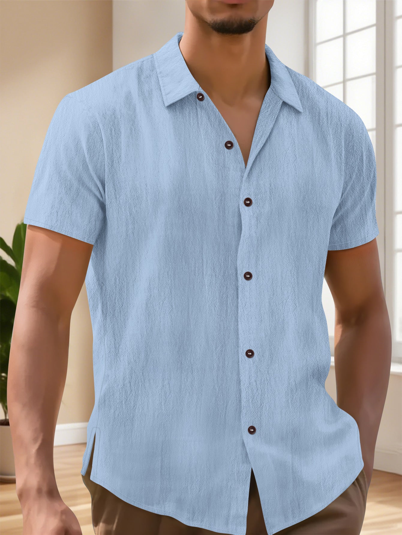 Camisa de manga corta de moda de lino para hombre