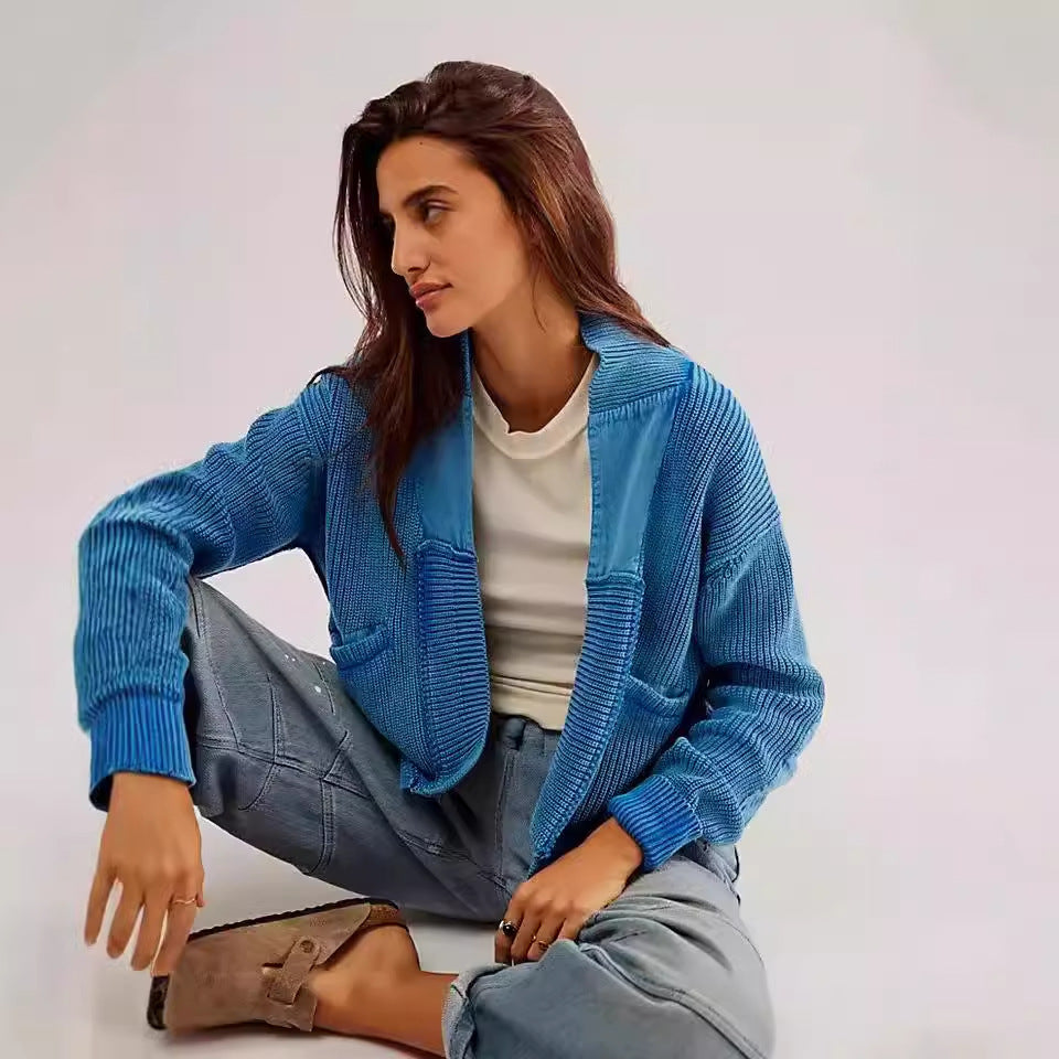 Women's Woolen Cardigan Splicing Coat Jacket