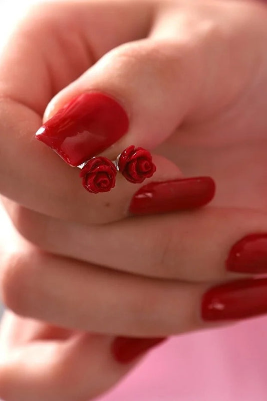 Aretes de Rosa Roja Chapados en Oro de Plata 925 para Mujer