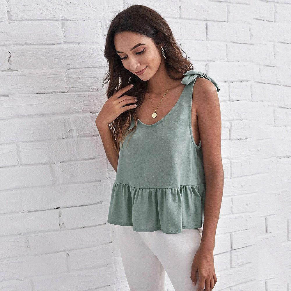 Women's Vacation Style Loose Top With Ruffles