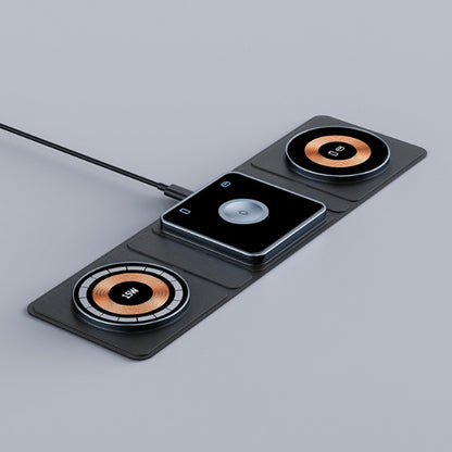 Estación de carga inalámbrica magnética plegable 3 en 1 para iPhone — Carga rápida transparente para iWatch y AirPods.”