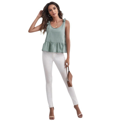 Women's Vacation Style Loose Top With Ruffles