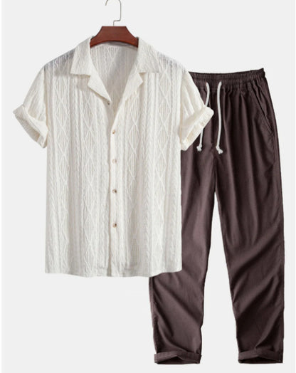 Camisa casual de manga corta de solapa Traje de pantalones cómodos