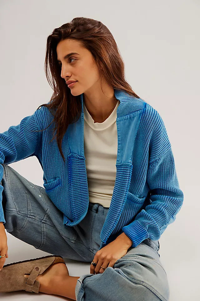 Women's Woolen Cardigan Splicing Coat Jacket