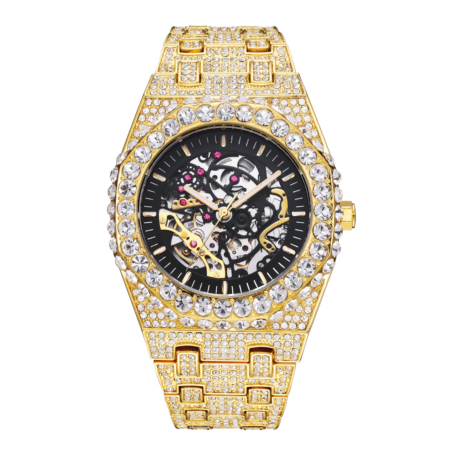 Reloj mecánico automático de hip hop completo de diamante