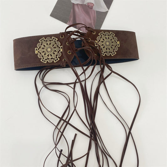 Sello de cintura ancha de cuero para mujer Pin elástico formando el cinturón decorativo