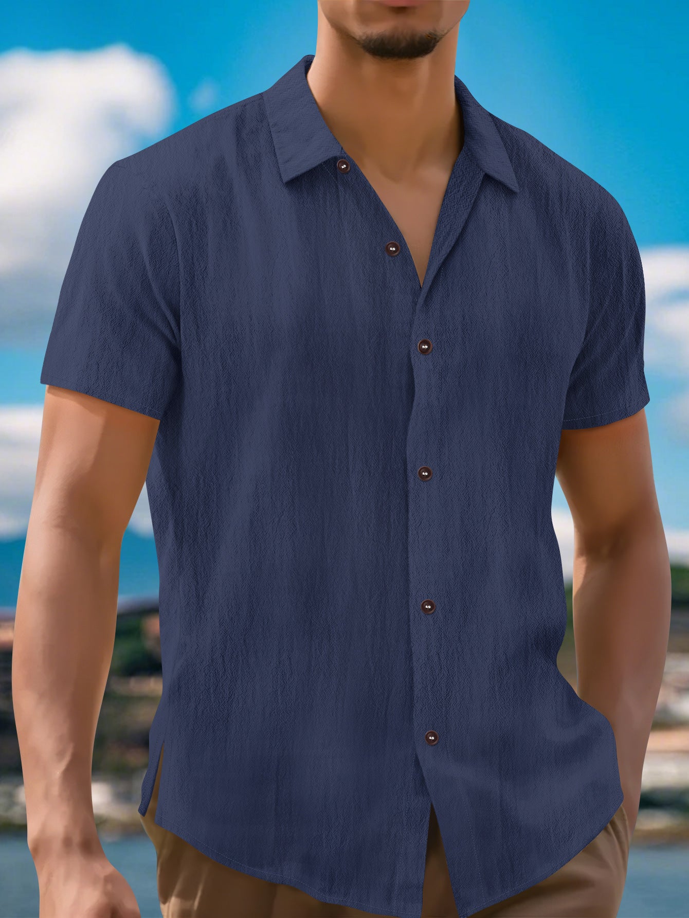 Camisa de manga corta de moda de lino para hombre
