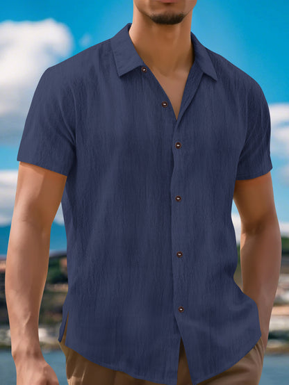 Camisa de manga corta de moda de lino para hombre