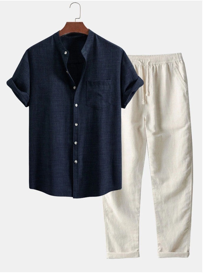 Cuello de soporte para hombre Camisa de manga corta de cola digital de moda ajustada delgada