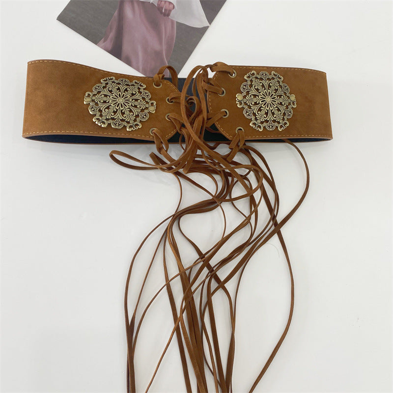 Sello de cintura ancha de cuero para mujer Pin elástico formando el cinturón decorativo