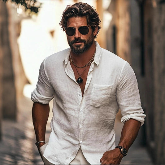 Camisa de hombre, bolsillo chino transpirable de manga larga