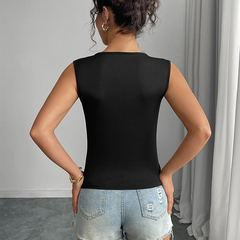 Blusa sin Mangas con Abertura – Estilo Elegante/Office