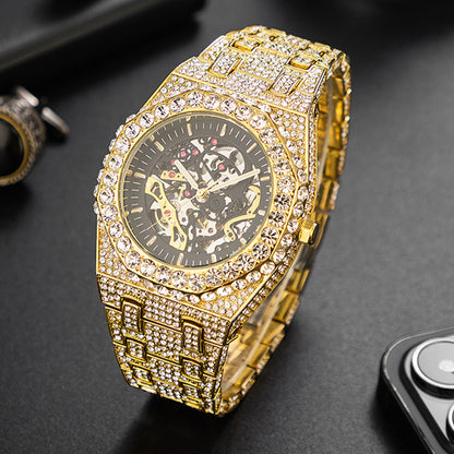 Reloj mecánico automático de hip hop completo de diamante