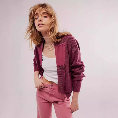 Women's Woolen Cardigan Splicing Coat Jacket