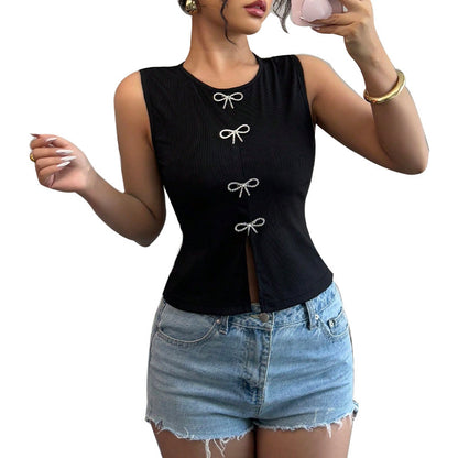 Blusa sin Mangas con Abertura – Estilo Elegante/Office
