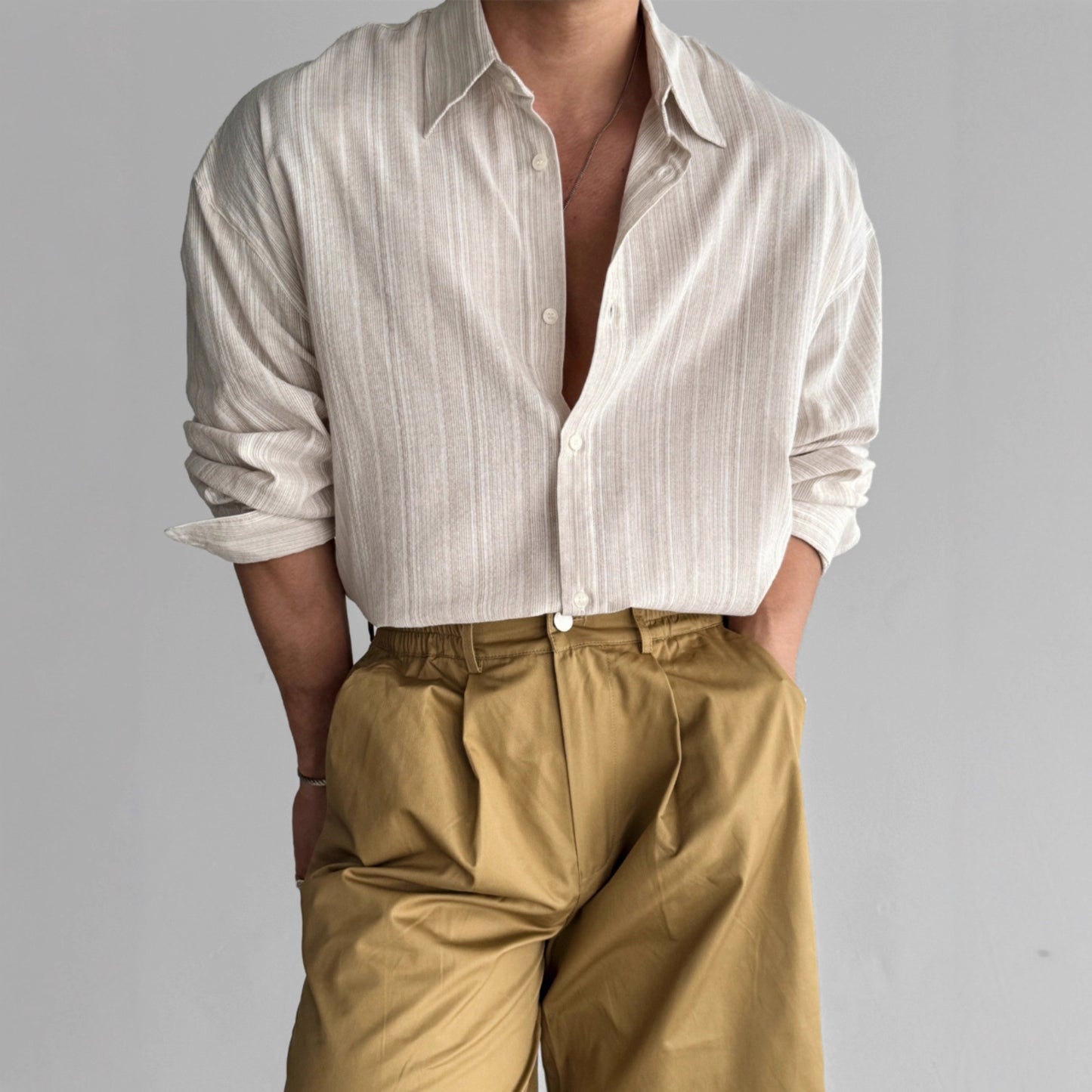 Camisa de rayas vintage de estilo coreano casual para hombres