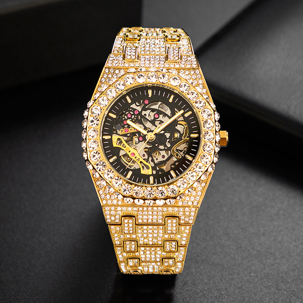 Reloj mecánico automático de hip hop completo de diamante
