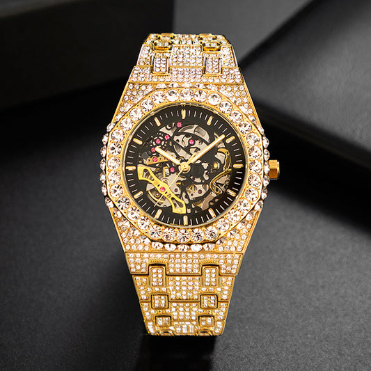 Reloj mecánico automático de hip hop completo de diamante