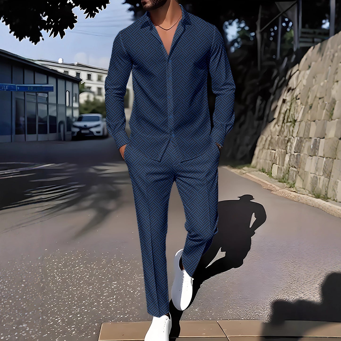 Primavera y otoño con una impresión de grano cuadrado a cuadros de otoño cómodo traje básico para hombres