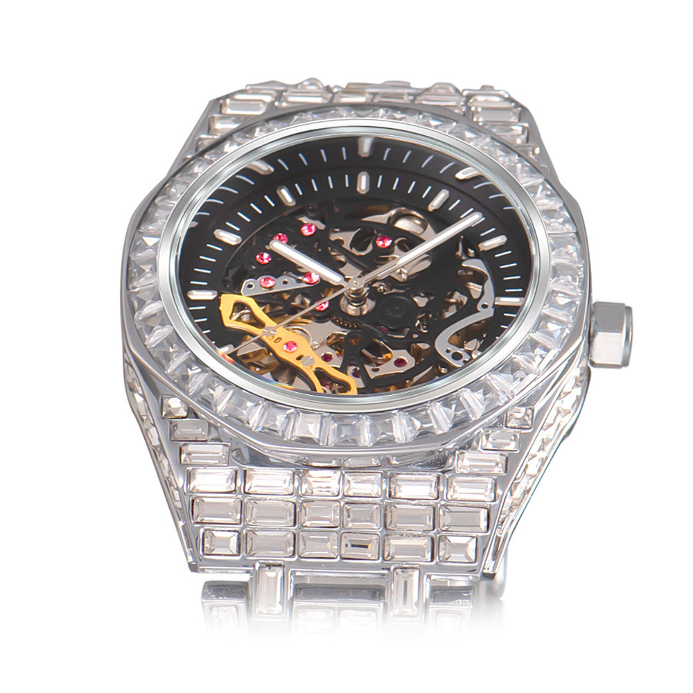 Reloj mecánico de diamante cuadrado completo