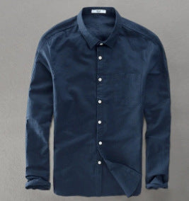 Tela de lino de manga larga de los hombres de primavera y otoño Tejido de algodón de camisa de manga larga