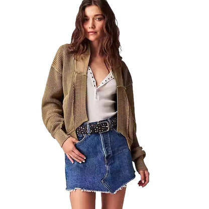 Women's Woolen Cardigan Splicing Coat Jacket