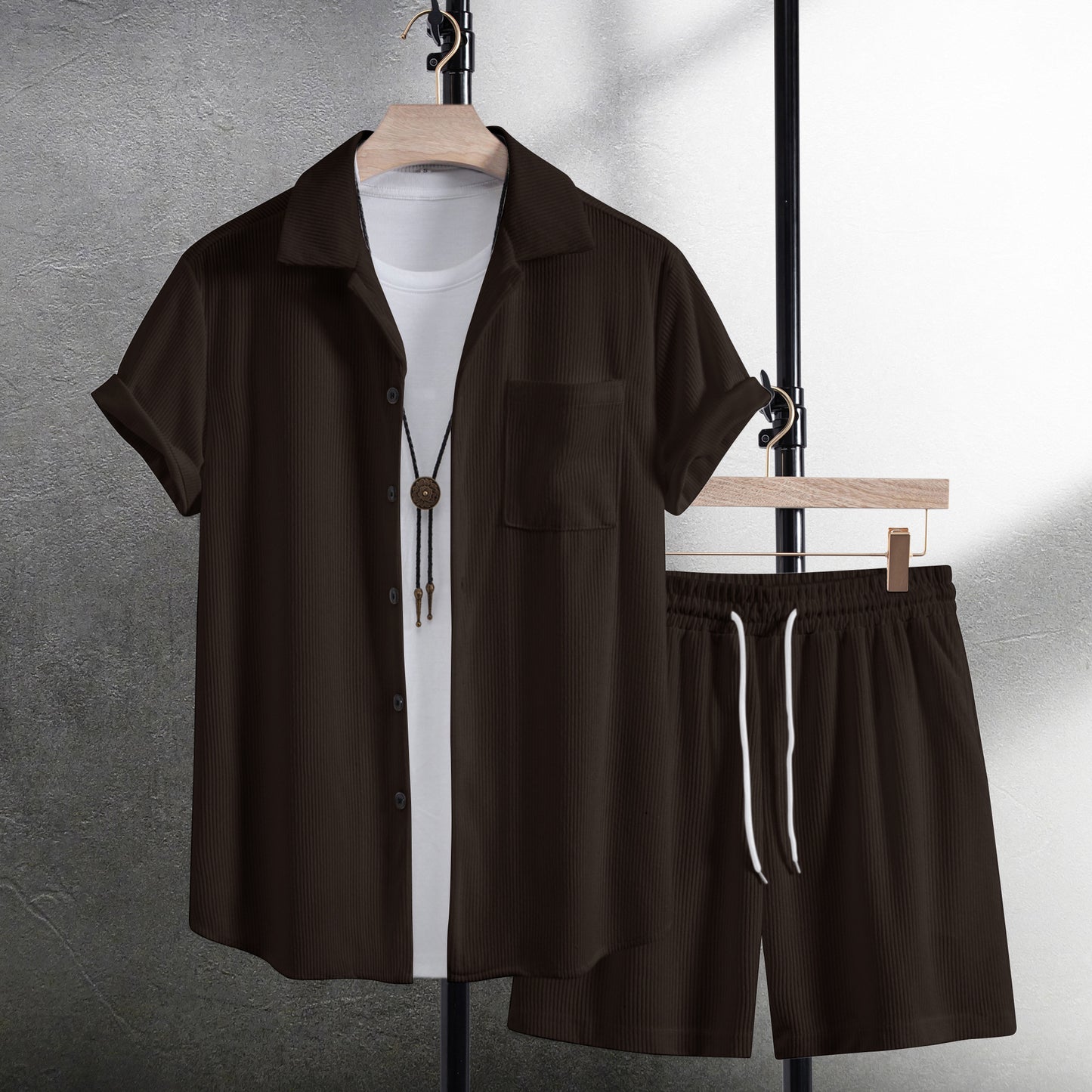 Camisa casual de verano Traje de pantalones de playa de manga corta